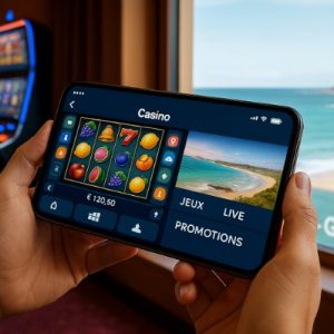 Vue sur la mer et jeux électroniques à Perros-Guirec